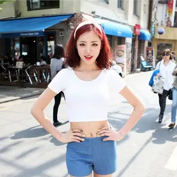 

3 Colors Women Stretch Cotton Tanks U neck Sexy Crop Top Short Sleeve Tee short Basic tank top for lady girls