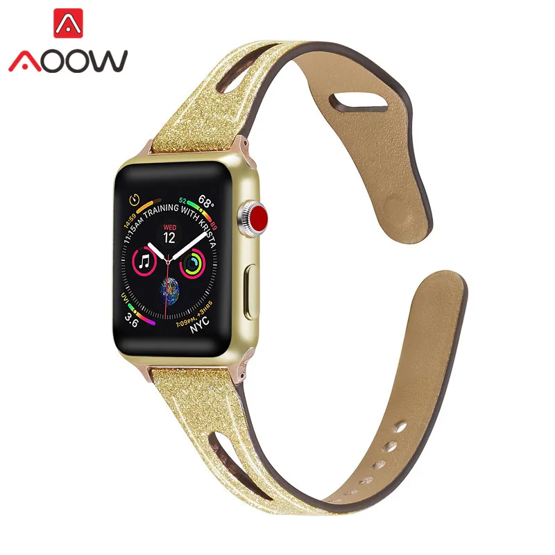 Ремешок для часов из натуральной кожи для Apple Watch 38 мм 42 мм 40 мм 44 мм золотой женский мужской браслет ремешок для iwatch 1 2 3 4 аксессуары - Цвет ремешка: Gold