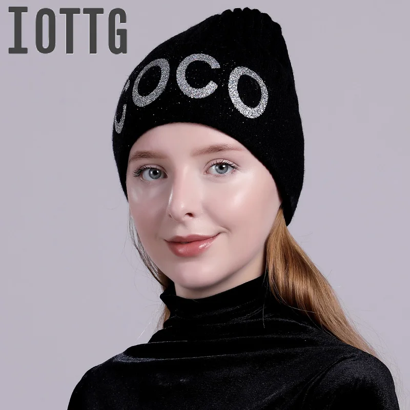 IOTTG Новая мода Коко Для женщин зимние теплые однотонные Цвет Шапка-бини Шерсть