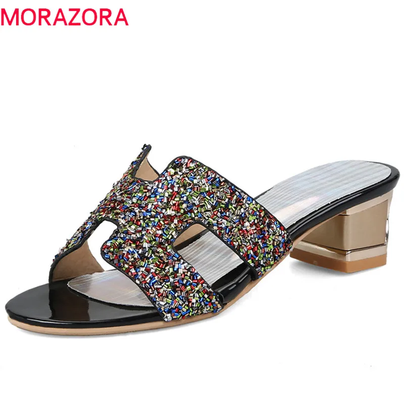 

MORAZORA 2018 new arrive women sandals shallow solid summer shoes top quality comfortable 5cm square heel casual shoes woman