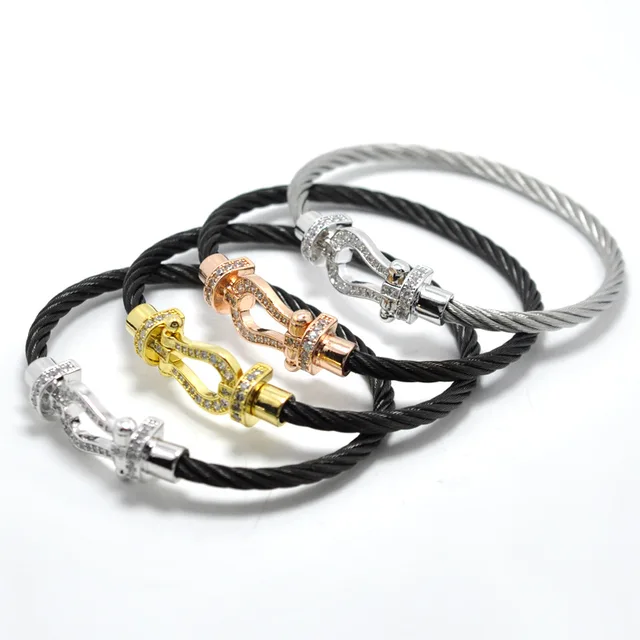 New Designs Wire Cable Zircon U Buckle Bracelets For Men Women Aaaa New Designs Wire Cable Zircon U Buckle Bracelets For Men Women Aaaa Cz Horse Bangles Fashion