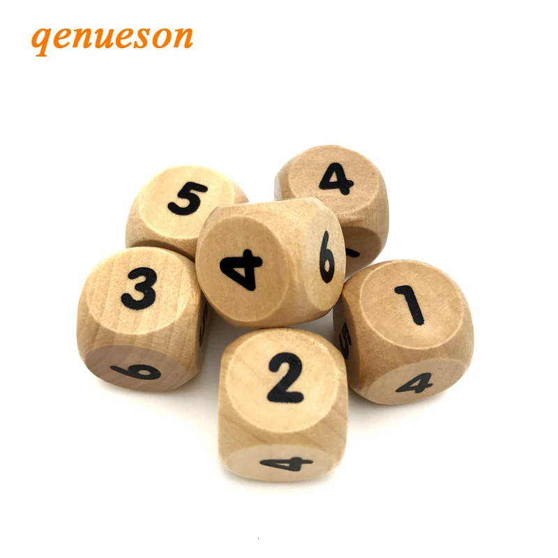 

Hot 12Pcs/Lot 16mm Woodiness Drinking Digital Dice Solid Wood Puzzle Children Interesting Teaching Dice Set Wholesale Board Game