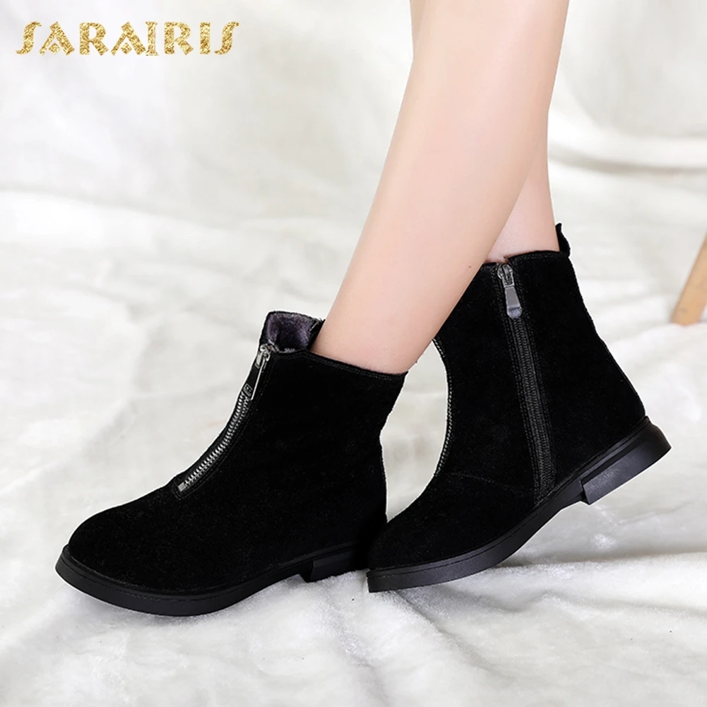 

SARAIRIS Brand dropship Size 30-39 Wide Low Heels Ankle Boots Woman Shoes Zip Casual Warm Winter Wholesale Shoes Woman Boots