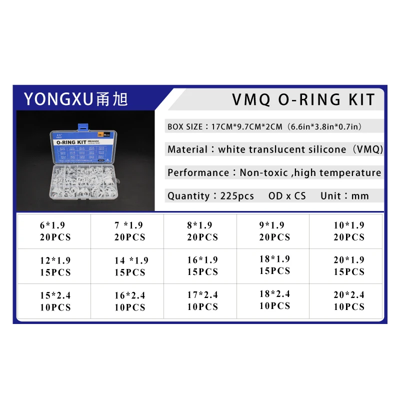 225 шт уплотнительное кольцо из силиконовой резины 15 Размеров VMQ Силиконовое уплотнительное кольцо эластичное уплотнительное кольцо шайба уплотнительное кольцо Ассортимент Комплект Коробка