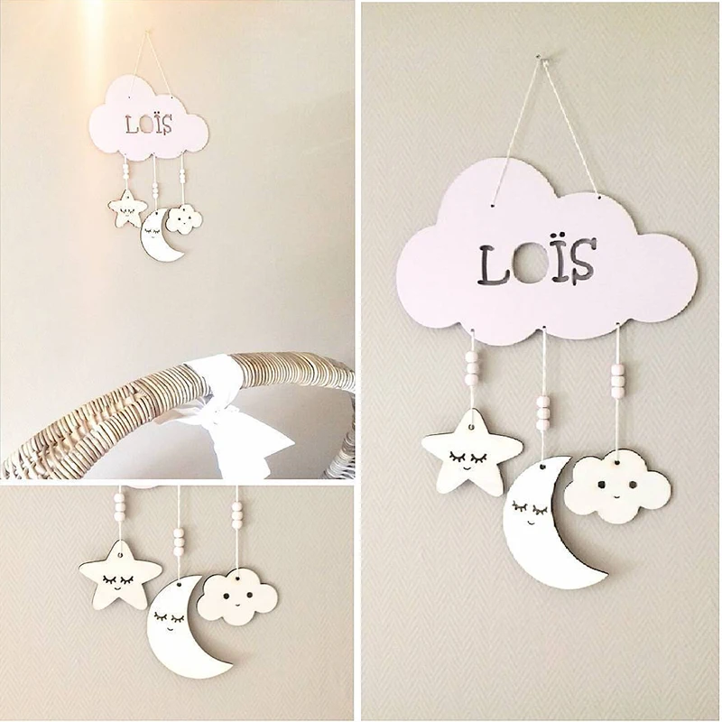 Cute Wooden Moon Cloud Wall Hanging Ornament Photo Props Home Decor for Living Room | Дом и сад