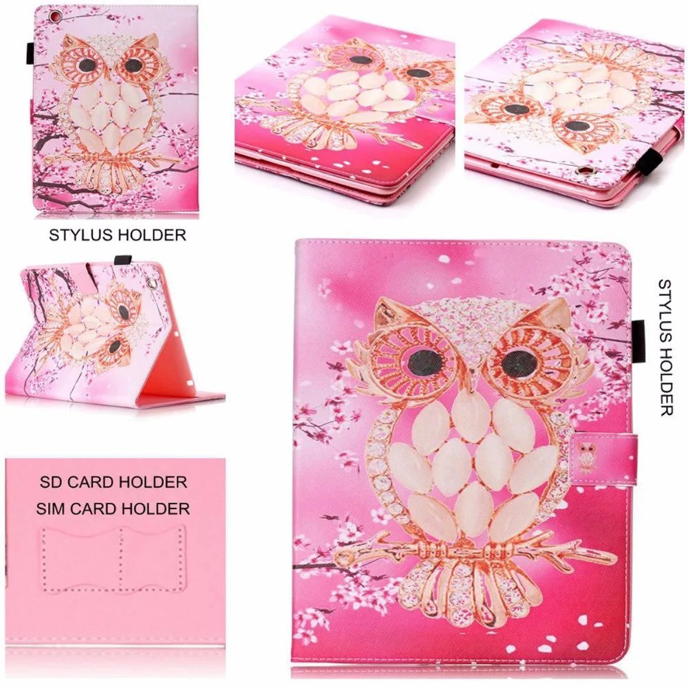 

For iPad 2/3/4 Kid Case Cute Pink Owl Pattern Folding Folio Shockproof Stand Cases Cover for iPad 2 3 4Th Generation TPU Shell