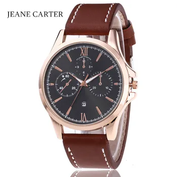 

2019 Unique Style Men Watch Top Brand Luxury Waterproof Quartz Auto Date Military Leather Strap Watch Men Clocks No Logo Relogio
