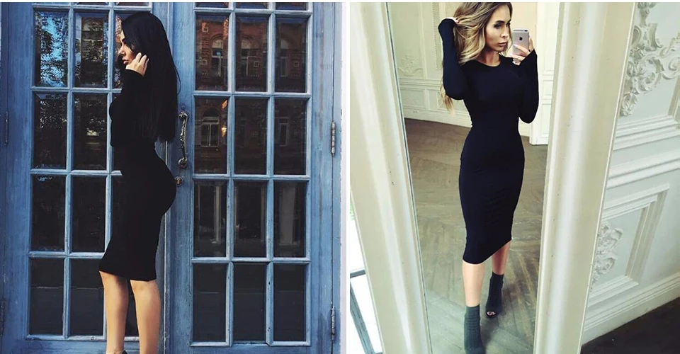 black Short Sleeve Knee Length Bodycon Dress