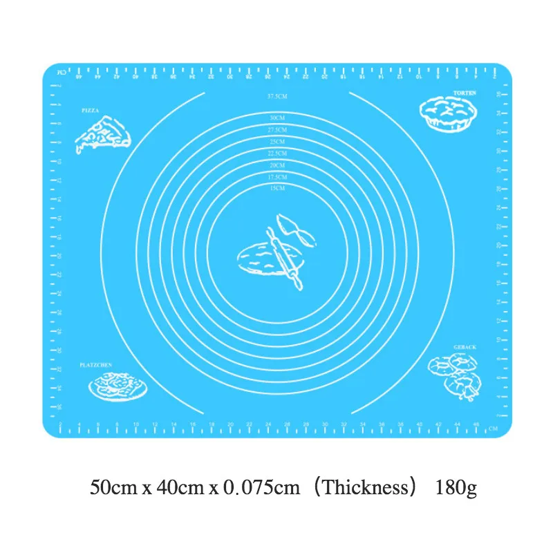 Силиконовый коврик для выпечки для теста, доска для торта, коврик для помадки со шкалой, Аксессуары для выпечки, кухонные инструменты для приготовления пищи для духовки - Цвет: 40x50cm 180g Blue