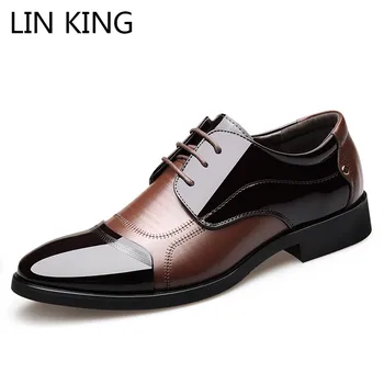 

LIN KING Fashion Pointed Toe Men Leather Formal Shoes Lace Up Ankle Business Office Dress Shoes Male Wedding Party Oxfords Shoes