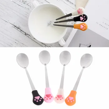 

New Pet Dog Stainless Steel Spoon Anti Slip Silicone Cute Footprints Handle Spoons For Can Pets Dogs Cat 4 Colors C42