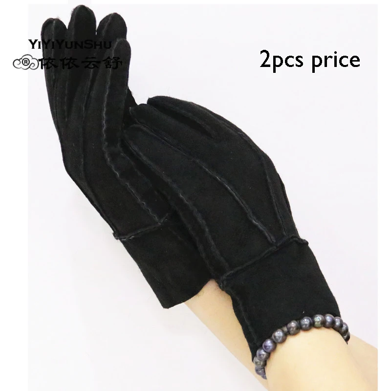 2 шт/партия Большая распродажа женские зимние теплые шерстяные перчатки натуральная кожа женские черные золотые двухсторонние меховые перчатки-митенки