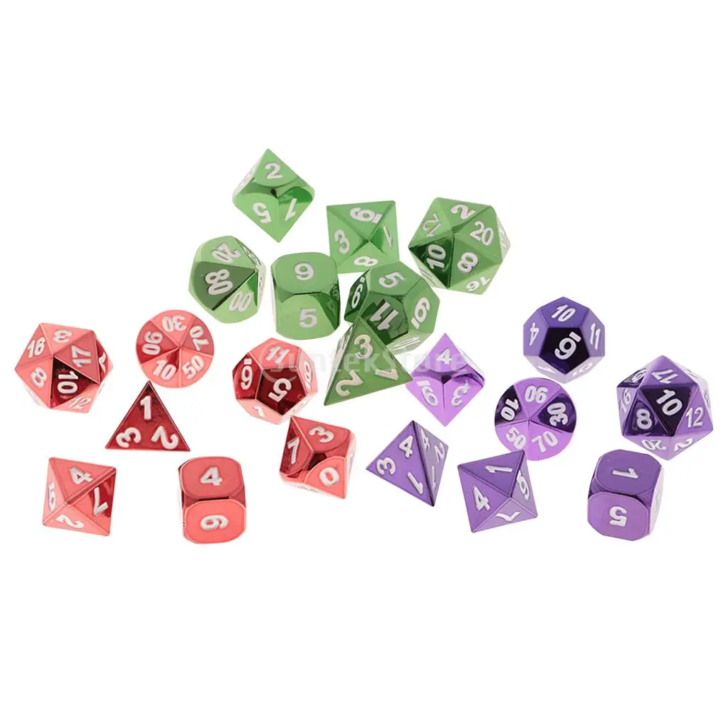 

21Pcs/Pack d4 d6 d8 d10 d12 d20 Dice 15mm Polyhedral Die Alloy for D&D TRPG Games