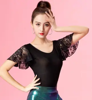 

2019 new Sexy short Sleeve Dance Clothes Women Latin Salsa Rumba Chacha Dance Performance Practice Costume YT0301