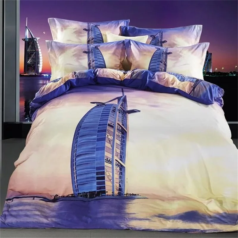 Sunset Burj Al Arab Hotel Dubai Scenic 3D Bedding Sets Queen Size Duvet