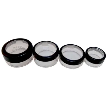 

4pcs Made in Taiwan Cosmetic Packaging Sifter Loose Powder Container Jar Black Rim Acrylic Window Cap(AY81(10,20,30,40)(W)SST-C)