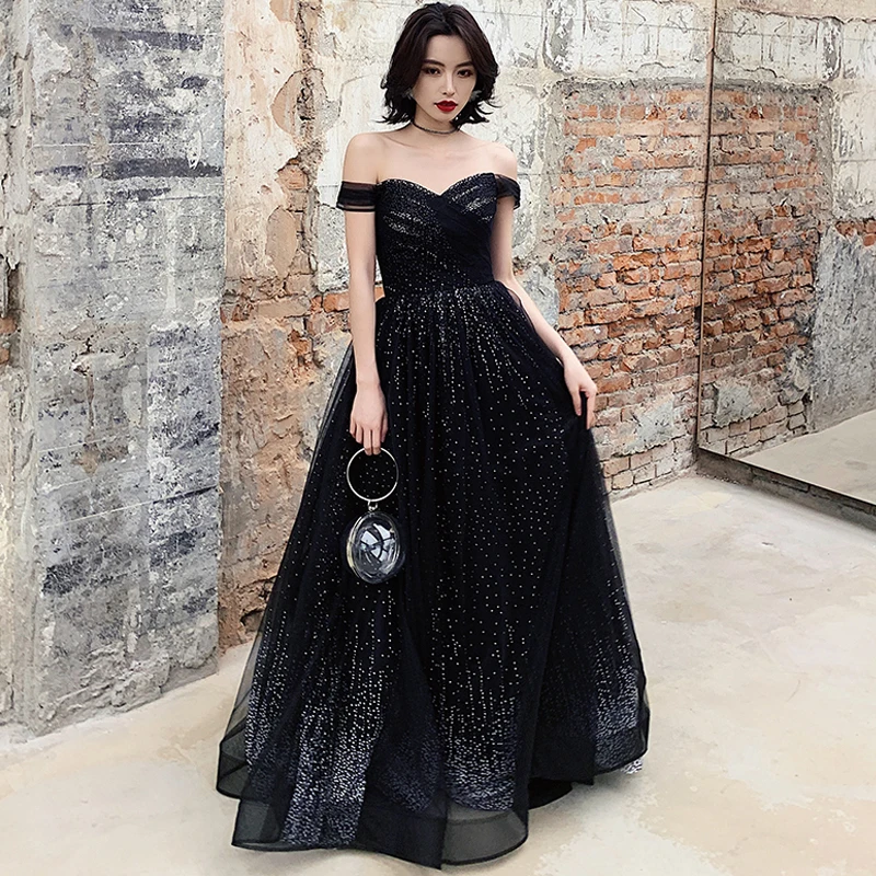 

Evening Dress Black Sleeveless Robe De Soiree Sexy Backless Women Party Dresses 2019 Long Plus Size Boat Neck Evening Gowns E674