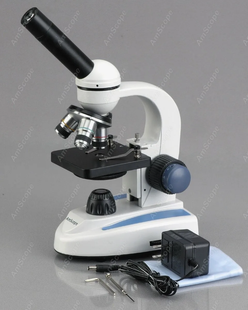 AmScope M158 시리즈 학생용 무선 단안 복합 현미경 40X-800X+ 상단 및 하단 조명