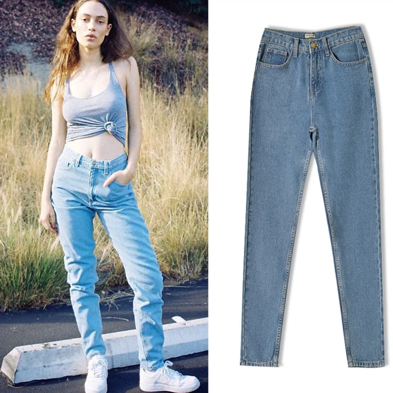 2018 Retro High Waist Jeans woman Autumn button boyfriend mom jeans Casual cotton bottom jeans street straight Denim Pants
