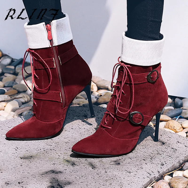 rot Gefesselt Burgund Frauen Spitzen Rlinf Schwarzes Neue Stiefeletten Stiefel Booties YzwnSq4
