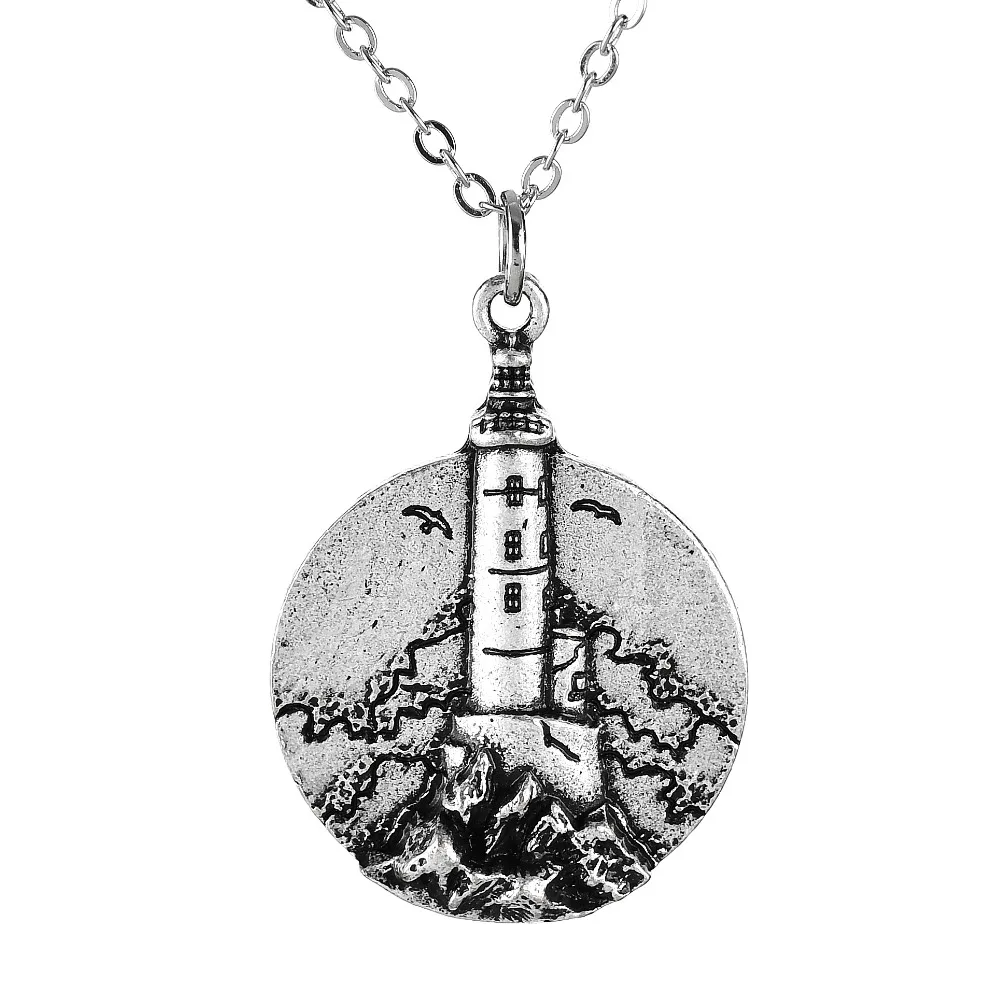 

1pcs Lighthouse Pendant Necklace Antique Silver Charm Wave Necklace For Women Tower of hope Jewelry CT725
