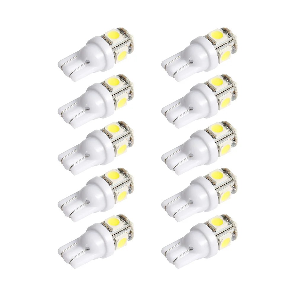 10 шт. T10 W5W светодиодный лампы 5050 5 SMD 194 168 Белый клиновидный для салона боковой зазор светильник индикатор для чтения задний фонарь для автомобиля-Стайлинг