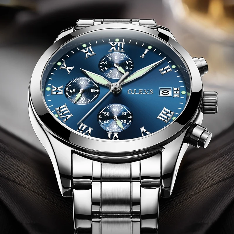 OLEVS Leisure Watch Men Luxury Brand Auto Date Quartz Business Clock Luminous Sports Wristwatch Stainless Steel Men's Watches | Наручные