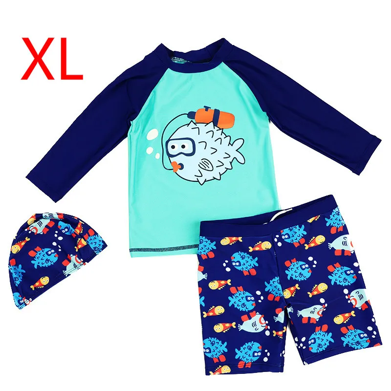 Купальник для маленького мальчика с длинными рукавами, солнцезащитный крем для малышей, Раздельный женский купальник для серфинга, боксеры+ топ+ головной убор, купальники для купания, мода - Цвет: XL
