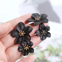 Новые трендовые геометрические длинные большие серьги с черным цветком для женщин винтажные массивные большие металлические серьги Модные Ювелирные изделия Подарки