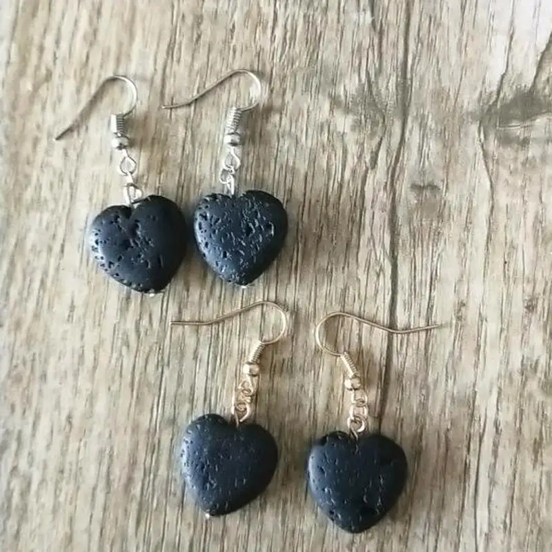 Love Heart Black бусина из лавового камня Серьги для ароматерапии DIY Essential Oil серьги