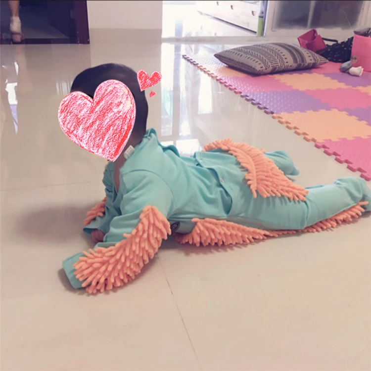 Hot Baby Mop Romper Outfit Unisex Boy Girl Polishes Floors Cleaning Mop Suit Autumn Winter Kids Crawls Toddler Swob Jumpsuit bright baby bodysuits