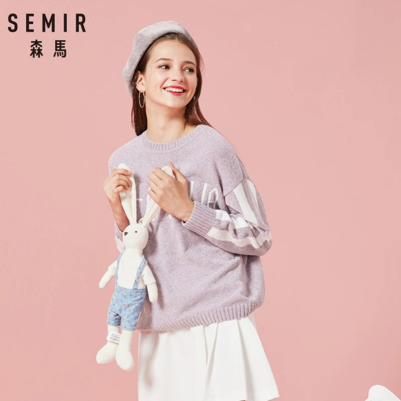 Goedkoop Semir Vrouwen Contrasterende Zachte Gebreide Trui Met Kant Streep Op Mouw Vrouwen Trui Trui Boord Aan Crewneck Manchet En zoom