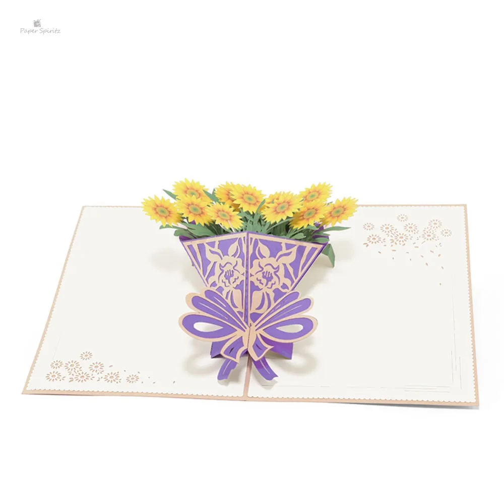  PAPER SPIRITZ laser cut 3D flower bouquet paper pop up card with blank envelope invitations greetin - 32893115829