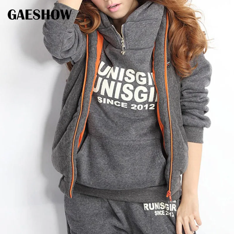 Gaeshow Letter Print Warm 3 Piece Set Sweatshirt + Vest + Pants Casual