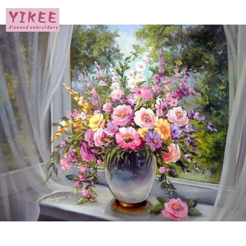 YIKEE Flower Mosaic Diamond 5D Embroidery Sale Art Crystal Handicraft Wall h935 | Дом и сад