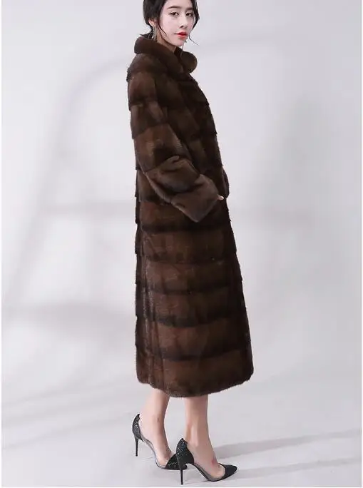 Импортное цельное Норковое Пальто, женское длинное пальто, тонкое, выше колен, молодежная мода, Норковое меховое пальто, осень и зима