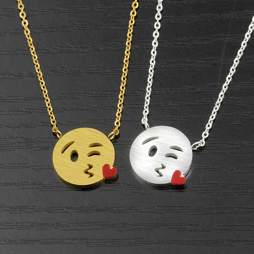 卸売10ピースステンレス鋼kissy顔絵文字ネックレスかわいい楽しいジュエリーゴールドシルバーカラーチェーンベストフレンドギフトbff Aliexpress