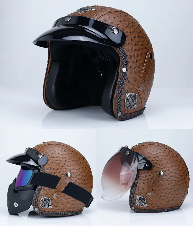 Кожа PU casco moto Винтаж moto rcycle шлем с открытым лицом камуфляж capacetes de moto ciclista vespa кафе гонщик
