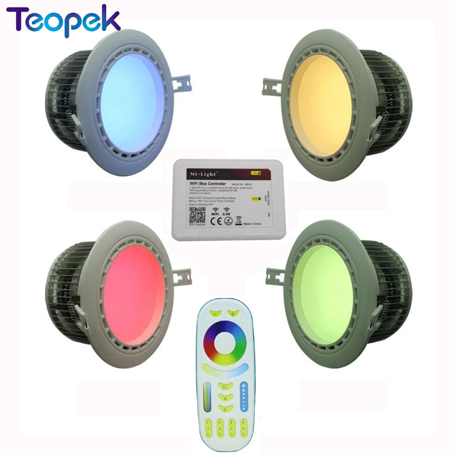 

Mi.Light 15W RGB+CCT LED Downlight With Driver AC85-260V FUT067 + WiFi iBox2 +2.4G Wireless RF 4-Zone Touch Remote