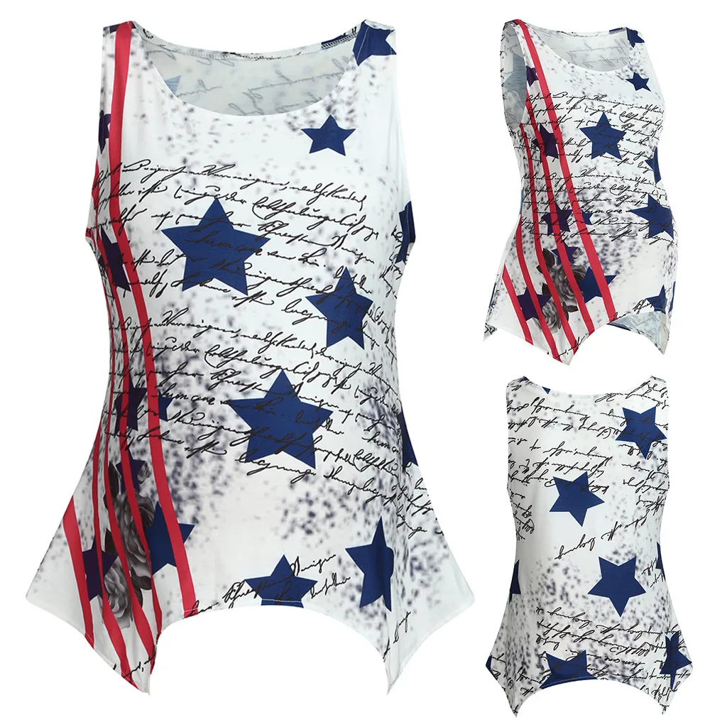 

Women Maternity Pregnant Shirt Vest Summer Sleeveless Print Tak Top Nursing Tops 4th Of July Clothes breastfeeding clothes 2019