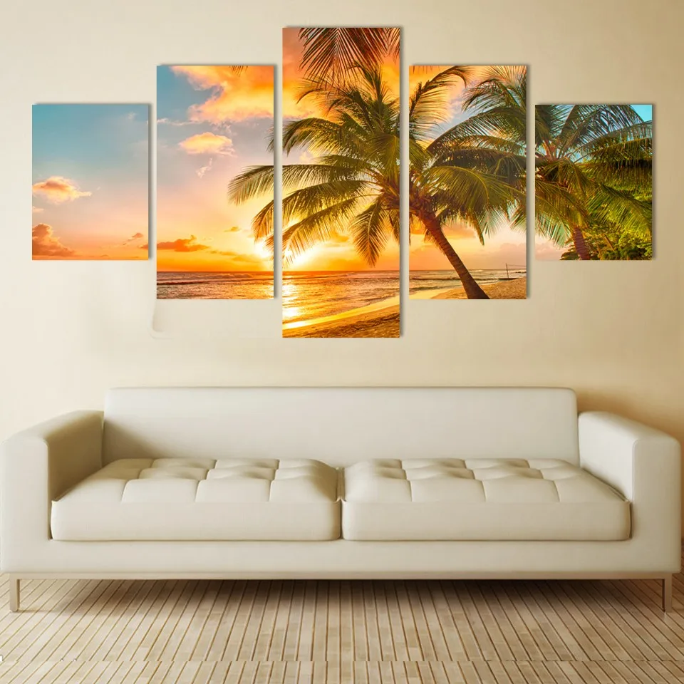 

HD Prints Poster No Frame 5 Panel Beautiful Sunset Beaches Canvas Wall Art Pictures Home Decor For Living Room Painting Artwork