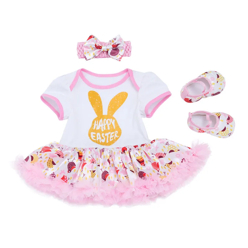 

Baby Girl Easter Clothes Set Toddler Romper Dress Headband Shoes Set Newborn Short Sleeve Jumpsuite Infant Fashion 0-24Months