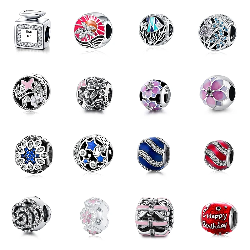 

925 Sterling Silver Beads Flower Butterfly Sunset Of Heaven Style Crystal Charm For Original Pandora Bracelet & Bangle Jewelry