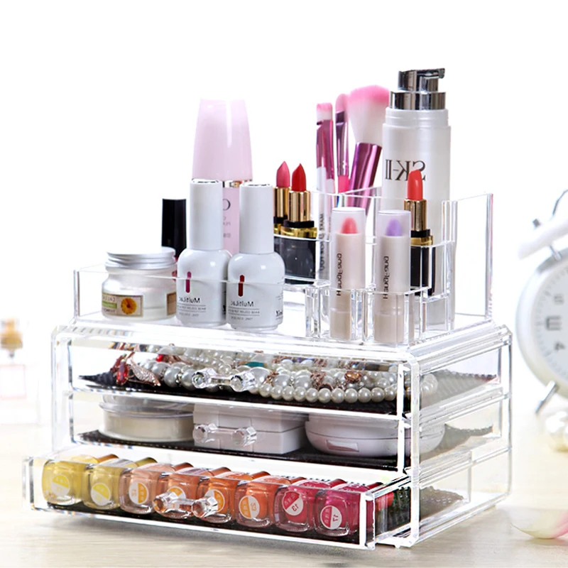 2 Piece Set Clear Acrylic Storage of Cosmetics Makeup Jewelry Organizer