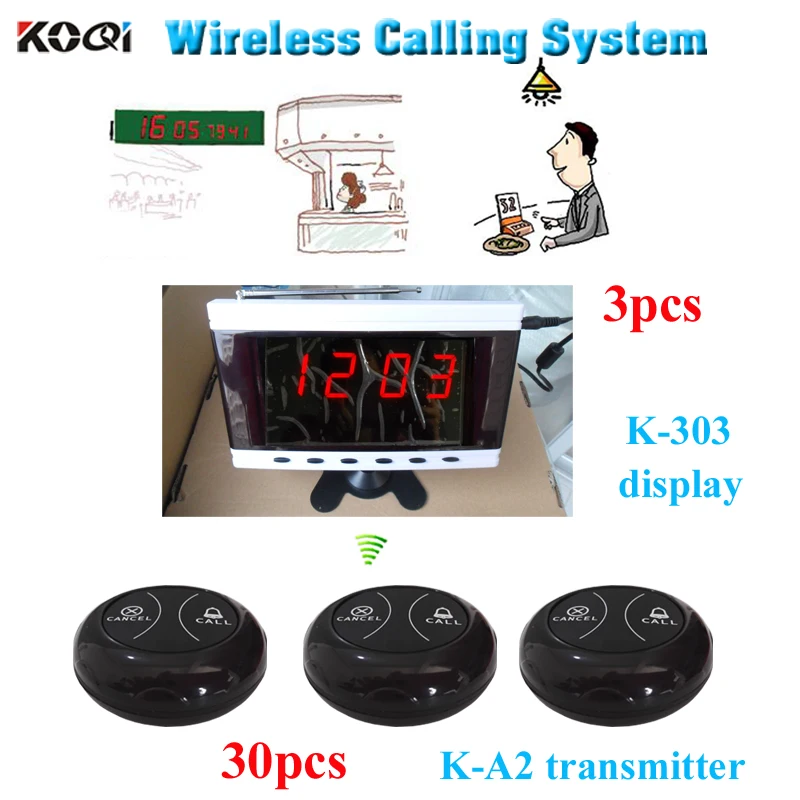 Wireless cafe buzzer device 3 display receivers work with 30 table button 100% waterproof | Компьютеры и офис