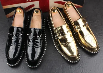 

men new fashion flat leather shoes male england style rivet glitter lazy shoes male solid spring autumn dress shoe free shipping