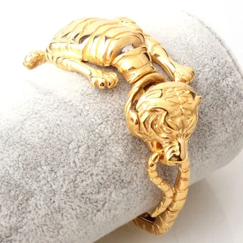 

30mm Hipper Stainless Steel Charming Gold Color 3D Tiger Skeleton Cuff Bangle Men's Boy's Casting Bracelets Jewelry Punk Animal