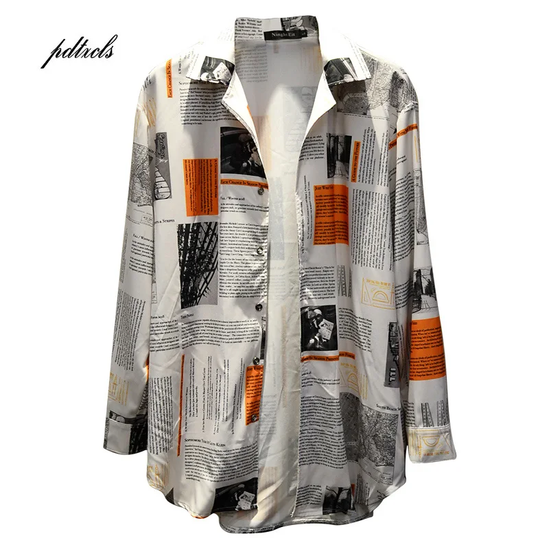 

DropShipping GuoChao CN 2019 New spring/summer poster printing Loose Long Sections Fashion Hip-hop Long-sleeved shirt streetwear