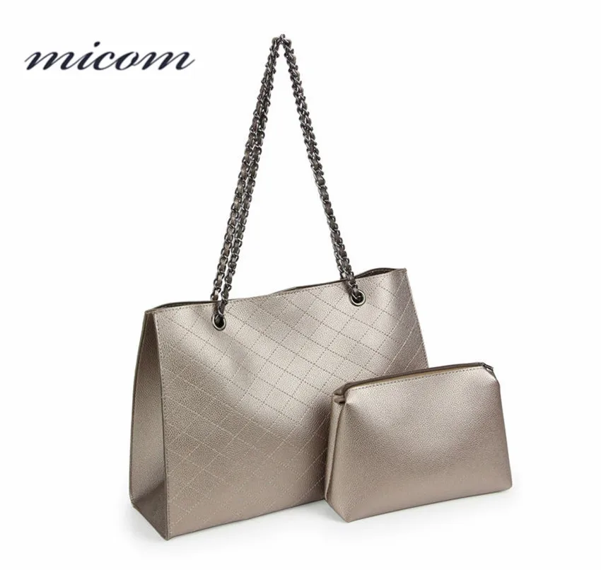 

Micom Women Tote Bag Large Capacity Shoulder Bag Plaid Fashion Chain Leather Composite Bags for Women Female Luxury Handbag PU
