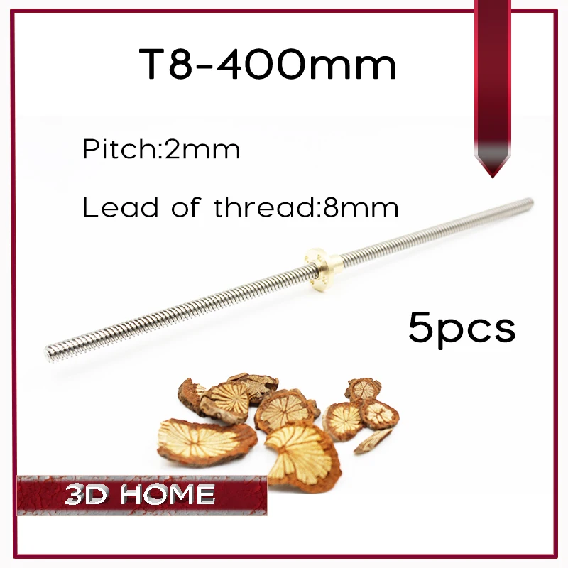 

5pcs/lot RepRap 3D Printer THSL-400-8D Lead Screw Dia 8MM Thread 8mm Length 400mm with Copper Nut Free Shipping Dropshipping